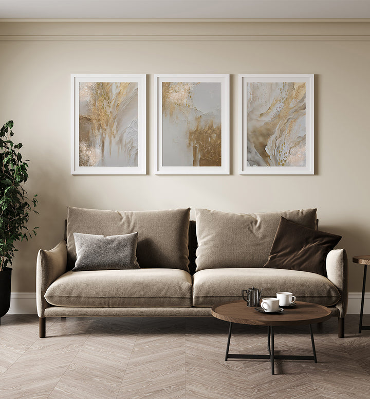 WHISPERED GOLD SET , SET OF 3 PAINTINGS