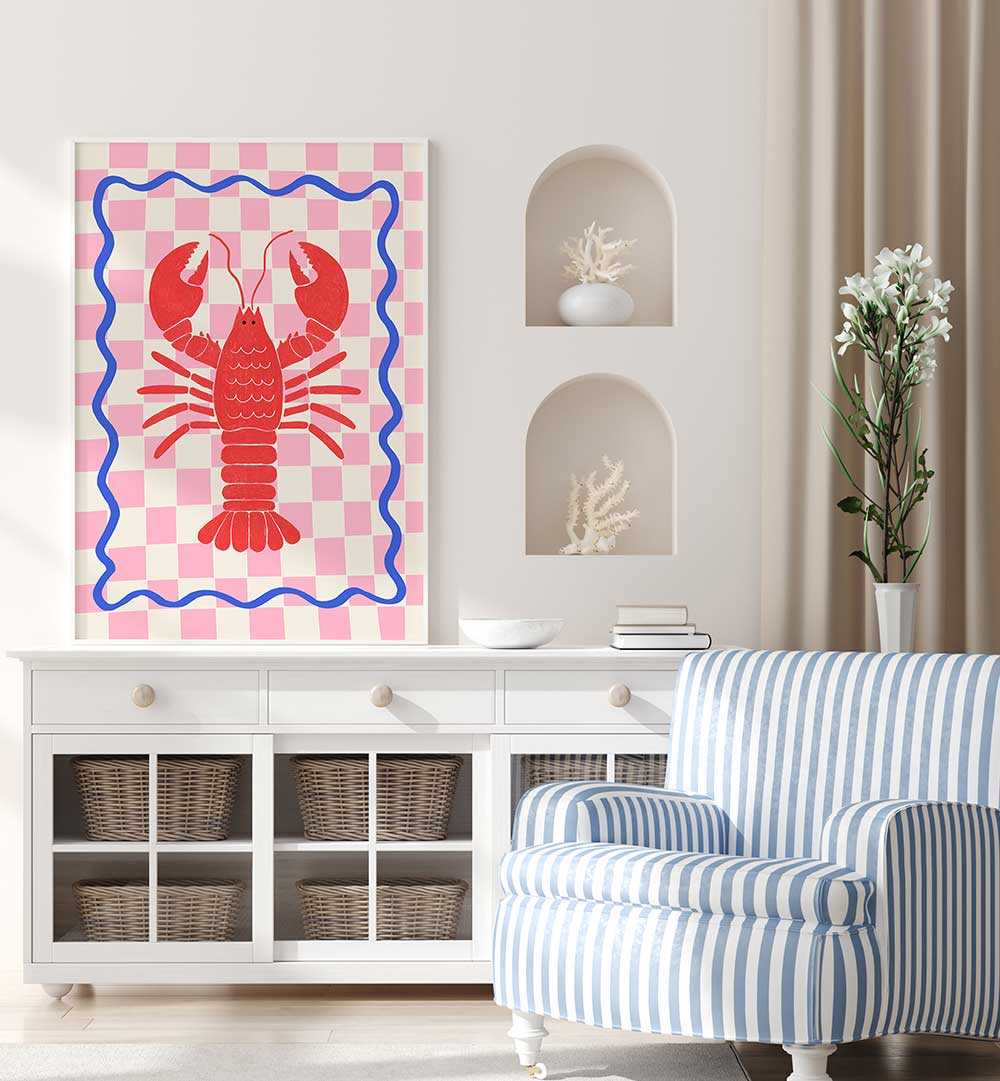PINK CHECKERED LOBSTER , BAR & CAFE ART