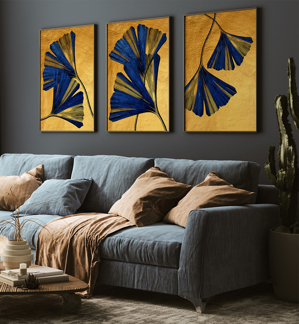 ROYAL LEAF SYMPHONY SET , SET OF 3 PAINTINGS