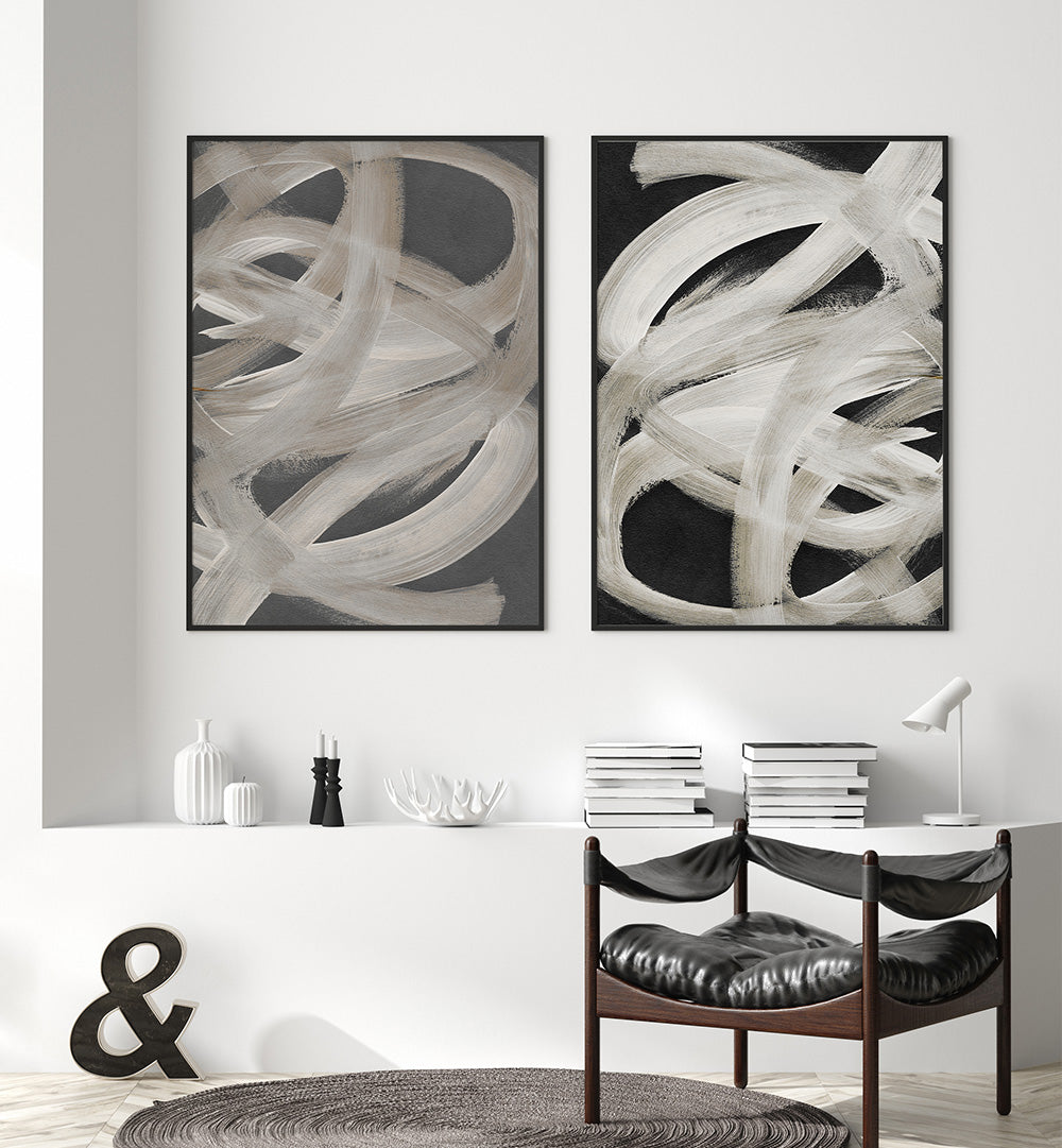 MIDNIGHT MINIMALIST SET , SET OF 2 PAINTINGS