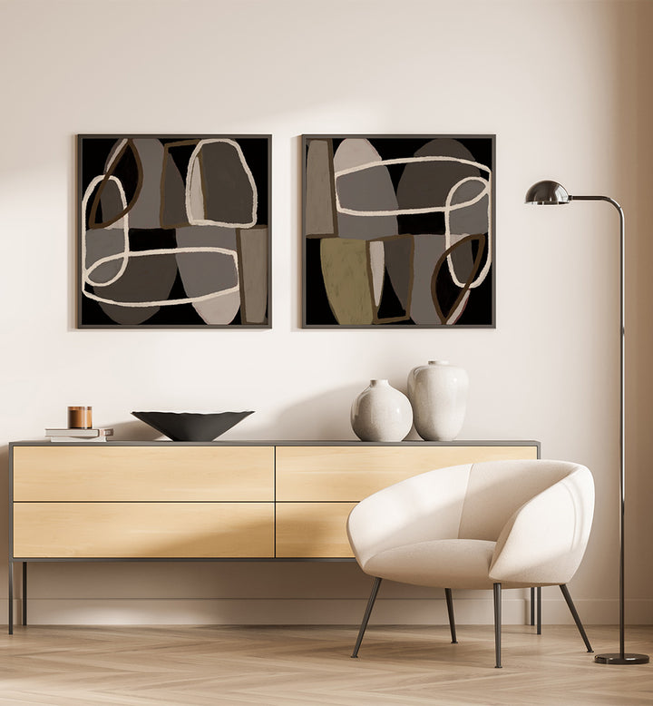 INTERWOVEN SHAPES SET , SET OF 2 PAINTINGS