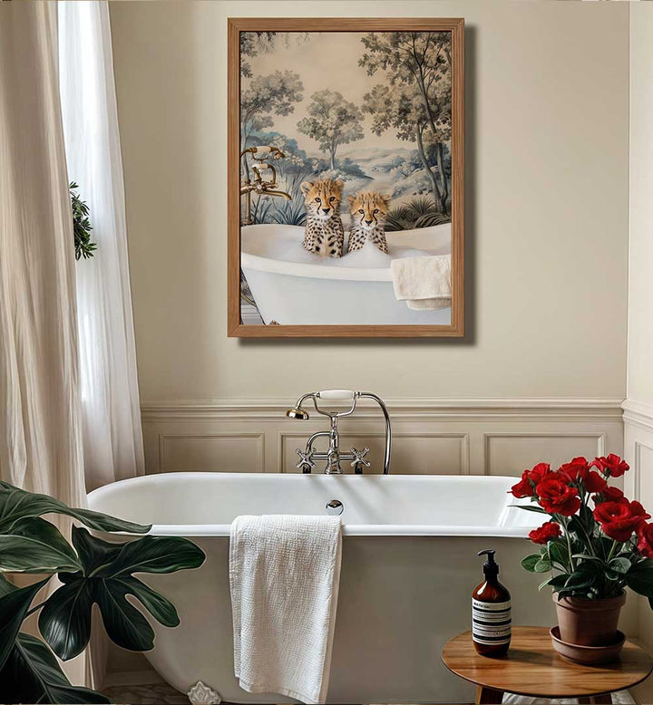 CHEETAH BATH TIME DUO , BATHROOM ART PRINTS
