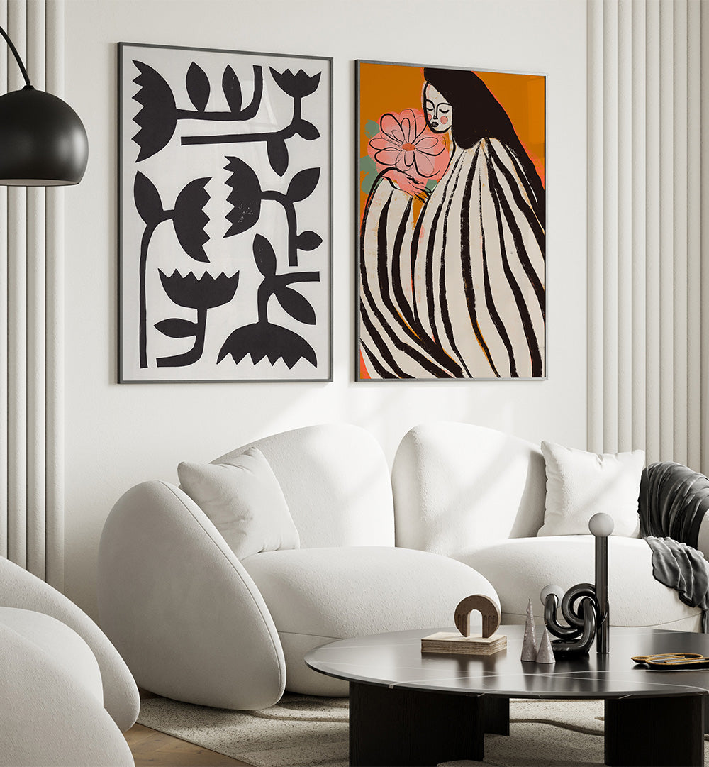 OCHRE MUSE SET , SET OF 2 PAINTINGS