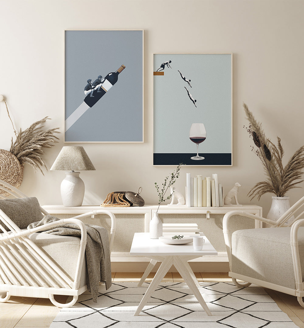 THE GREAT WINE DIVE SET , SET OF 2 PAINTINGS