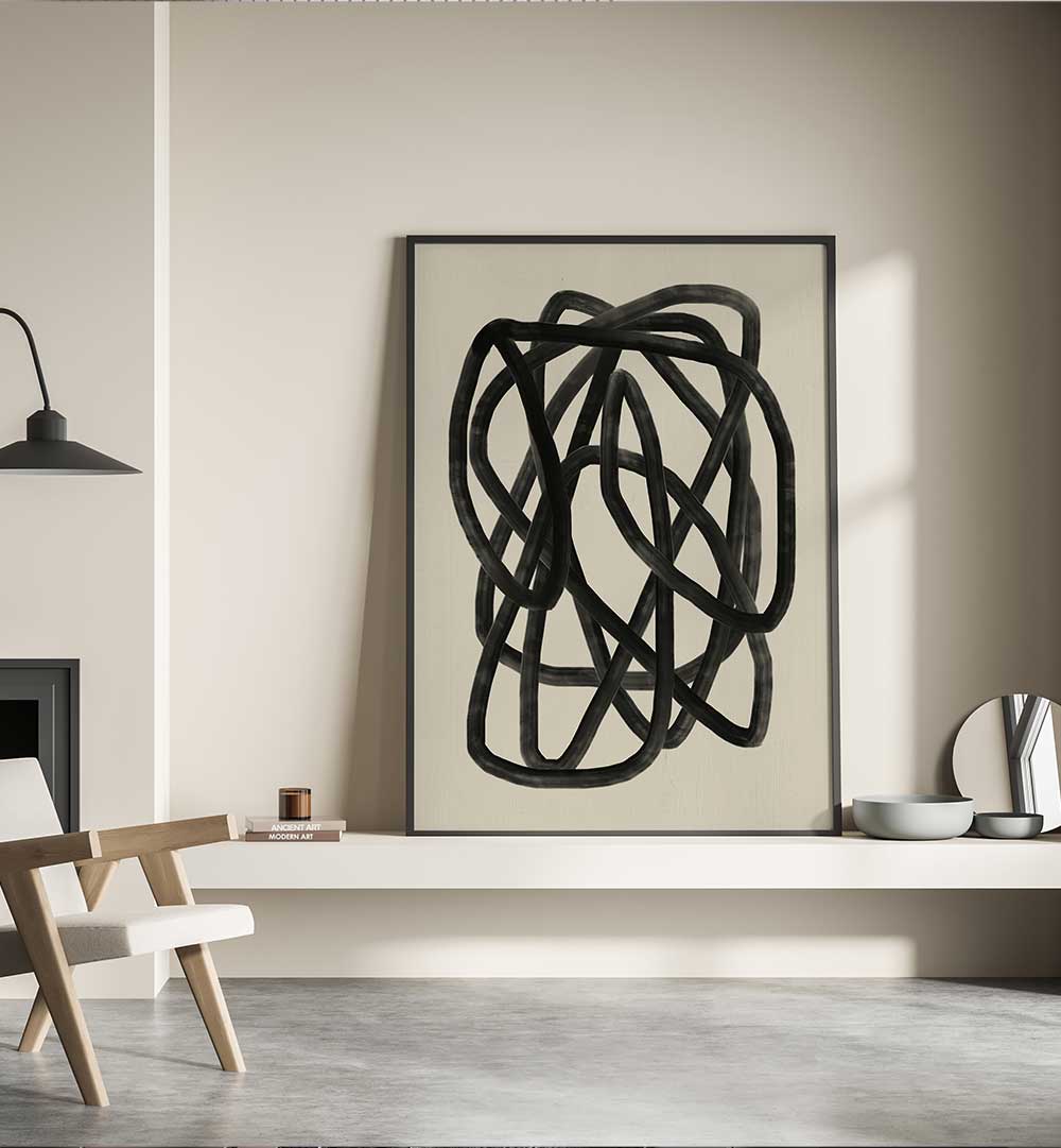 BLACK BEIGE CANVAS , LINE ART PAINTINGS