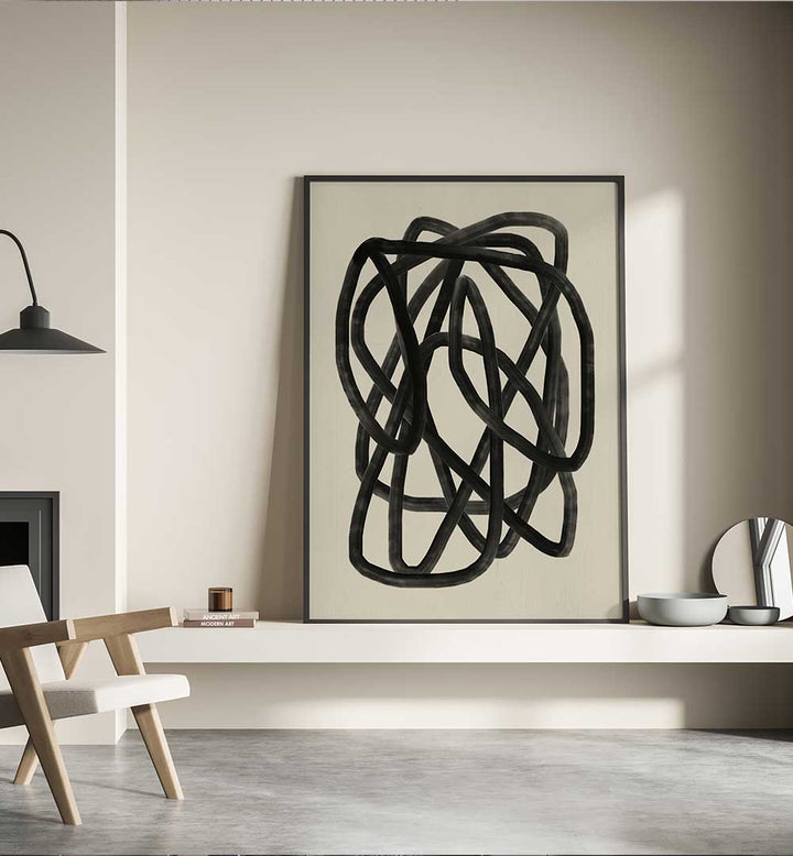 BLACK BEIGE CANVAS , LINE ART PAINTINGS