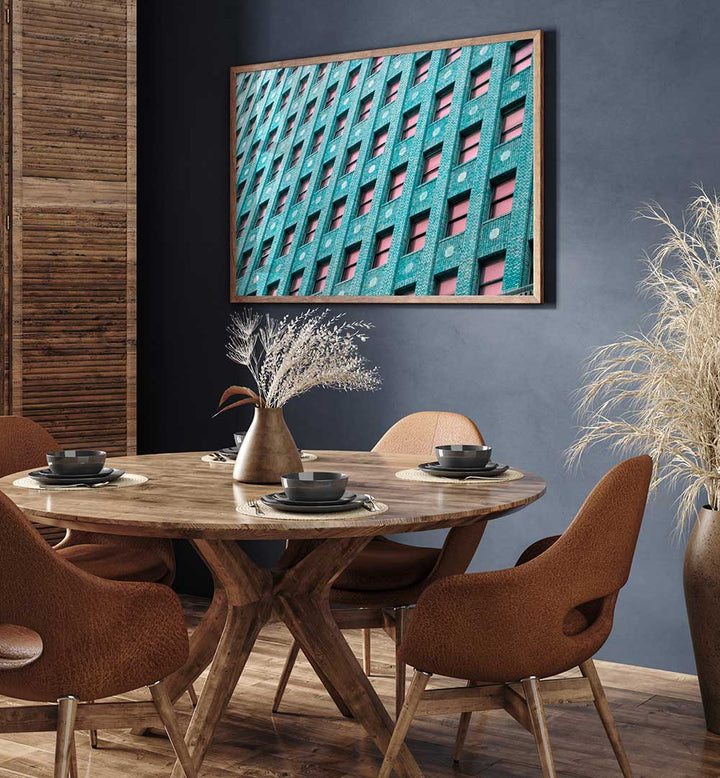 BRICK BUILDING WITH PINK WINDOWS , PHOTOGRAPHY PRINTS