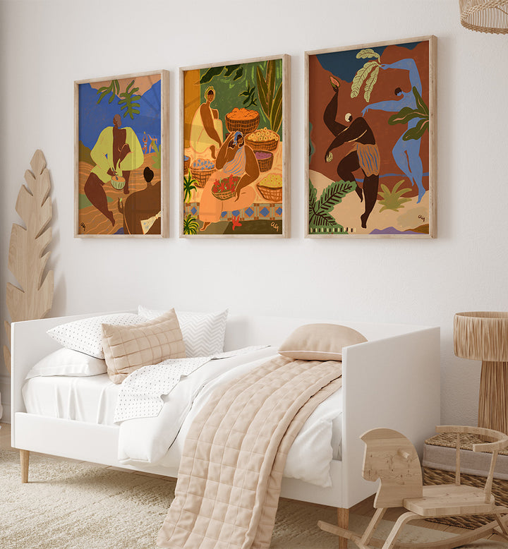 FOLK HARMONY , SET OF 3 PAINTINGS