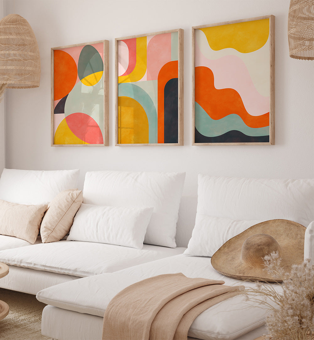 GOLDEN HOUR ABSTRACTS , SET OF 3 PAINTINGS