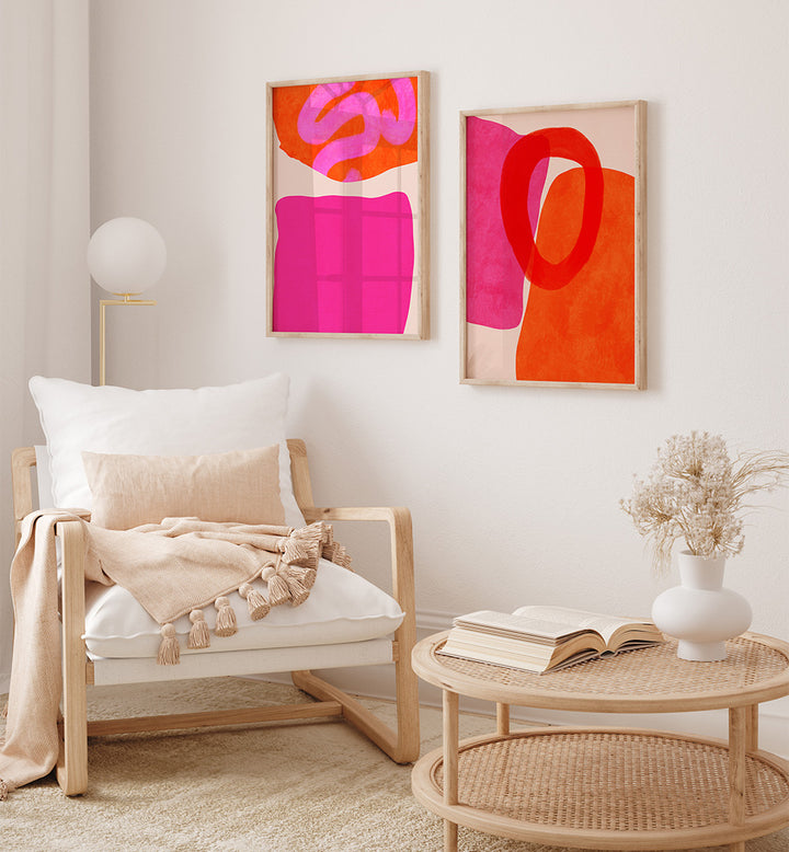 Modern living room with abstract art, a chair, and a coffee table.