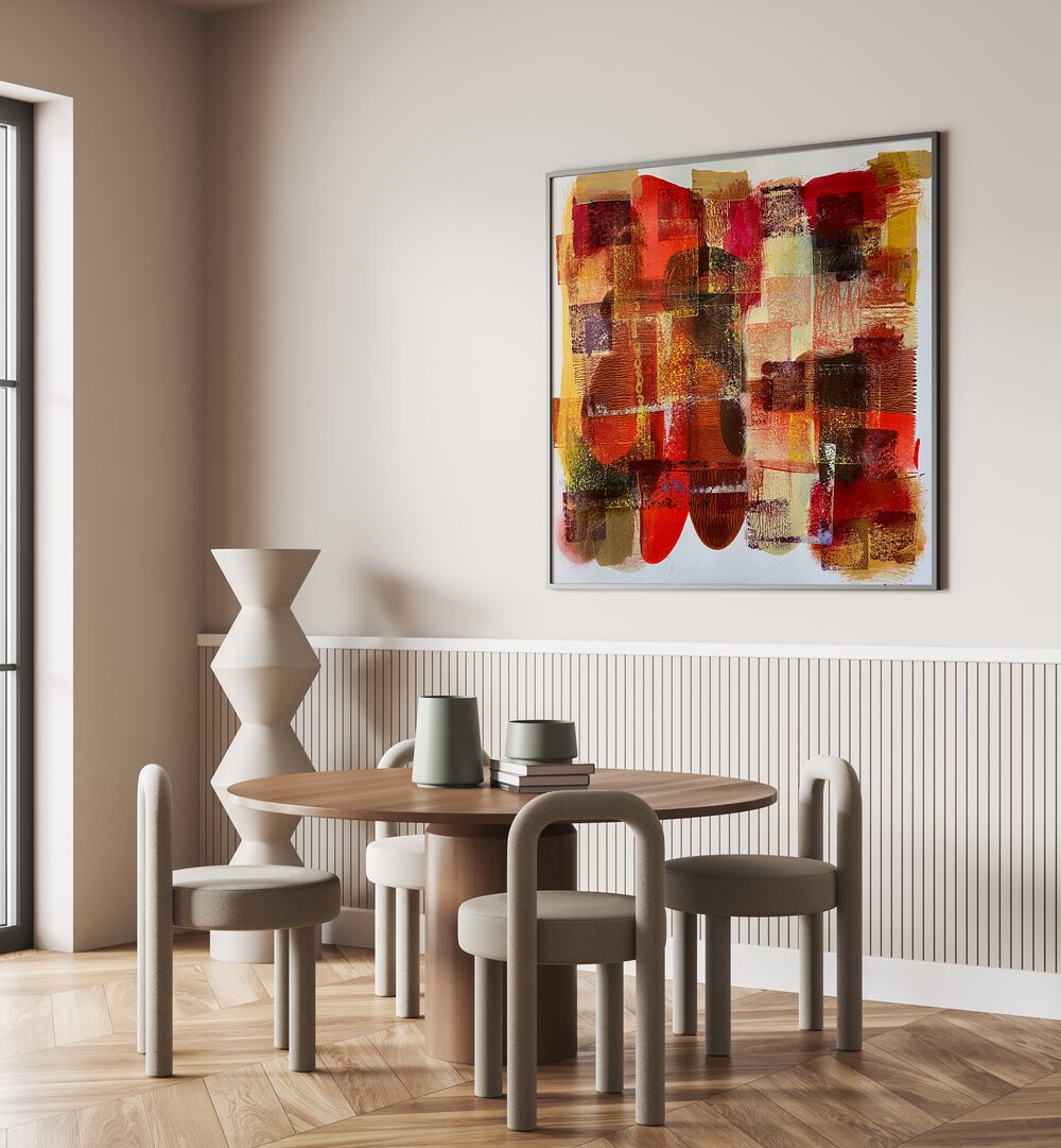 Stylish living space featuring DAY II, ABSTRACT PAINTINGS that enhance modern decor with vibrant colors and design.