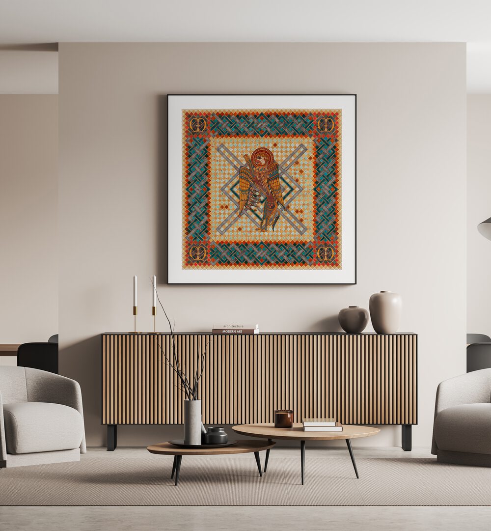 Stunning BOOK OF KELLS MARK, PORTRAITS artwork enhancing modern decor with intricate figurative illustrations.