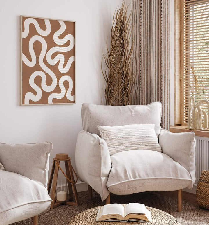 Stylish living room featuring UNDULATING, ABSTRACT PAINTINGS that enhance modern decor with elegant curves.