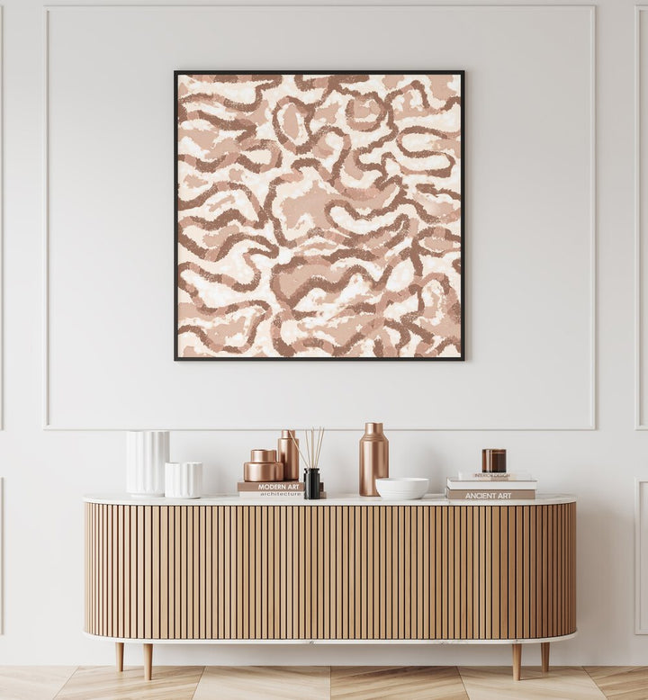 Stylish LABYRINTH, ABSTRACT PAINTINGS adorn a modern space, showcasing captivating colors and unique design elements.