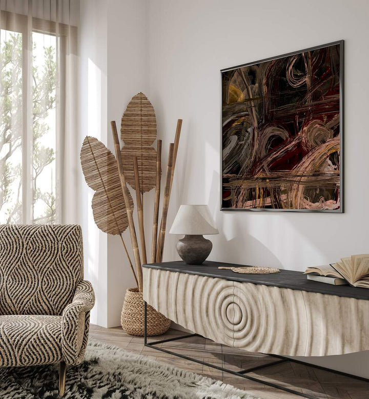 Stylish living room featuring BRUT, ABSTRACT PAINTINGS, enhancing the atmosphere with modern elegance and sophistication.