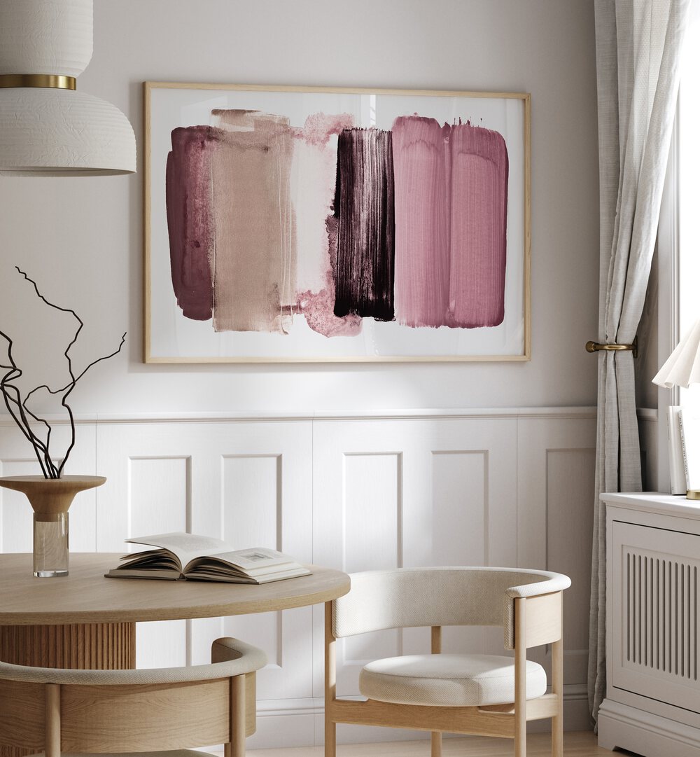 Stylish interior featuring MINIMALISM XXI, ABSTRACT PAINTINGS with vibrant colors and modern aesthetic simplicity.