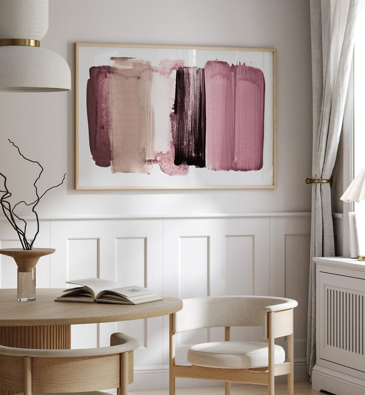 Stylish interior featuring MINIMALISM XXI, ABSTRACT PAINTINGS with vibrant colors and modern aesthetic simplicity.