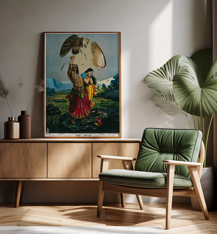 RAVANA SLAUGHTERING JATAYU , INDIAN ART PAINTINGS