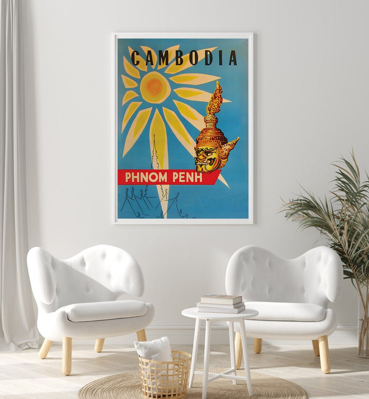 Decorate your space with CAMBODIA, VINTAGE TRAVEL POSTERS showcasing Phnom Penh's vibrant culture and beauty.