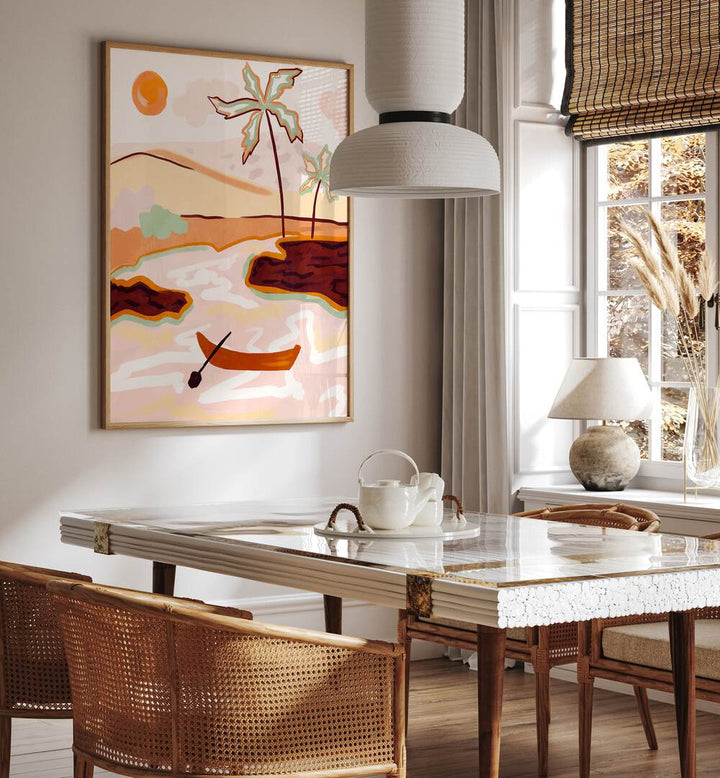 Bright landscape painting titled "COTTON CANDY SKIES, LANDSCAPE PAINTINGS" enhances cozy home décor with dreamy colors.