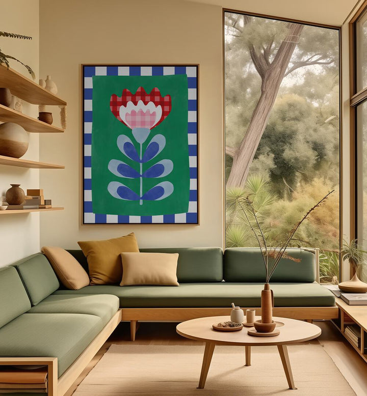 Brighten your decor with the Checkered Flower, a vibrant floral flower painting by Elena Ristova, perfect for any space.