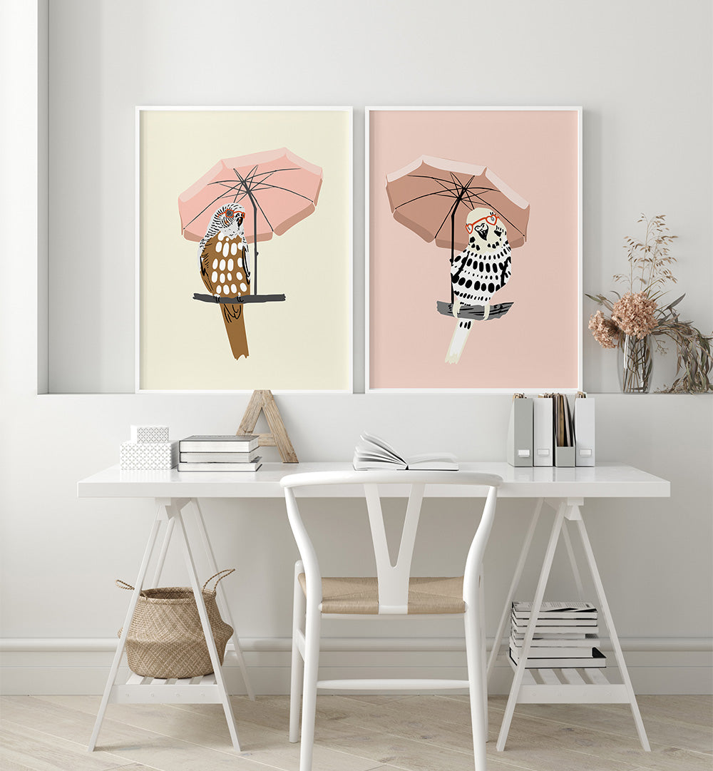 UNDER THE UMBRELLA , SET OF 2 PAINTINGS