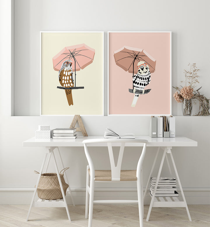 UNDER THE UMBRELLA , SET OF 2 PAINTINGS
