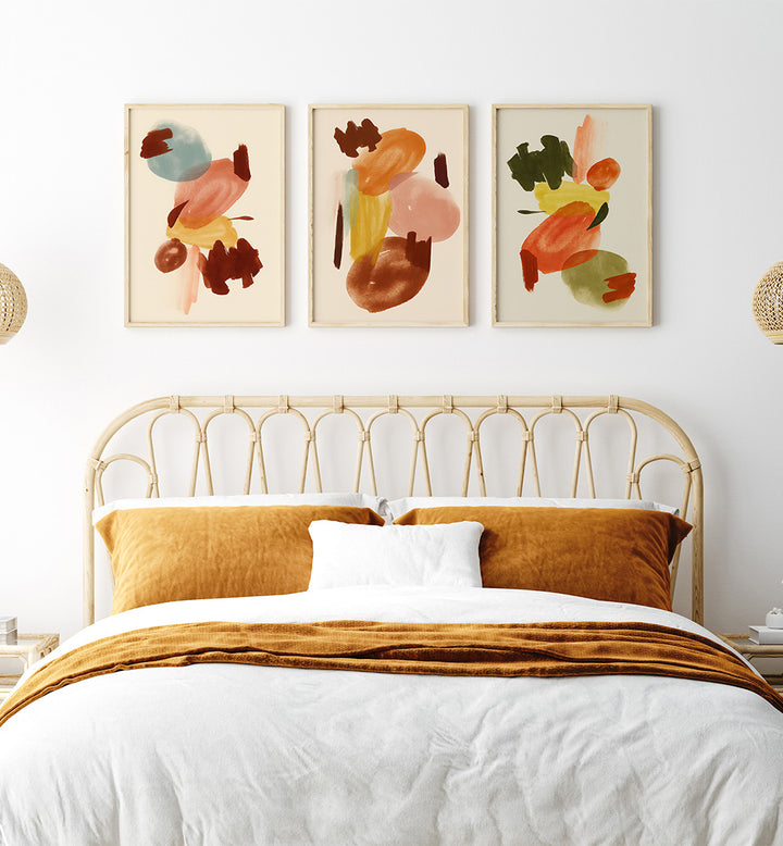 ABSTRACT TABLEAUX , SET OF 3 PAINTINGS