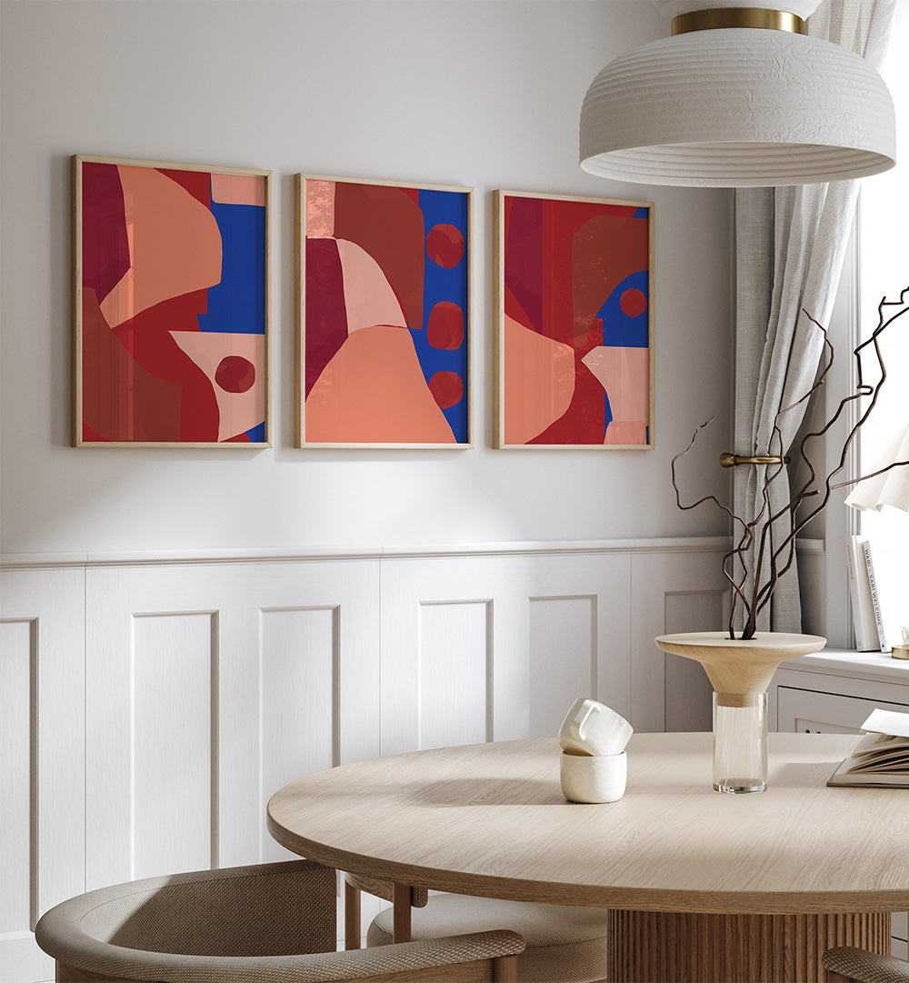 EMBER BLUE , SET OF 3 PAINTINGS