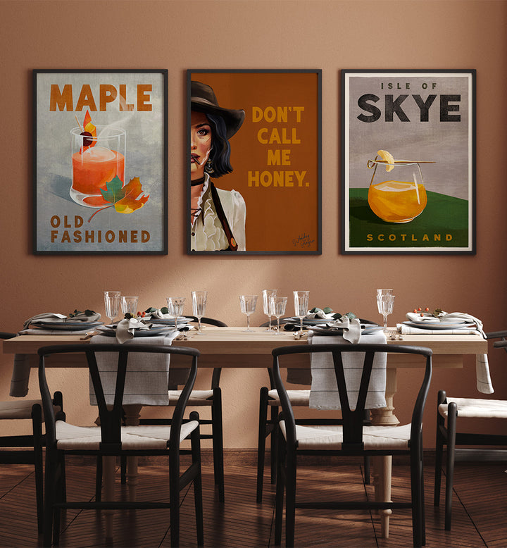 COZY BAR TRIO , SET OF 3 PAINTINGS
