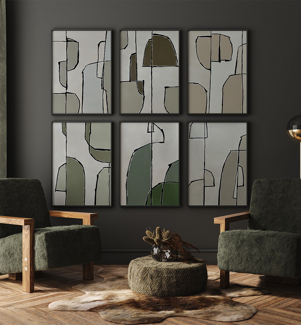 ORGANIC LINE SERIES SET , SET OF 6 PAINTINGS