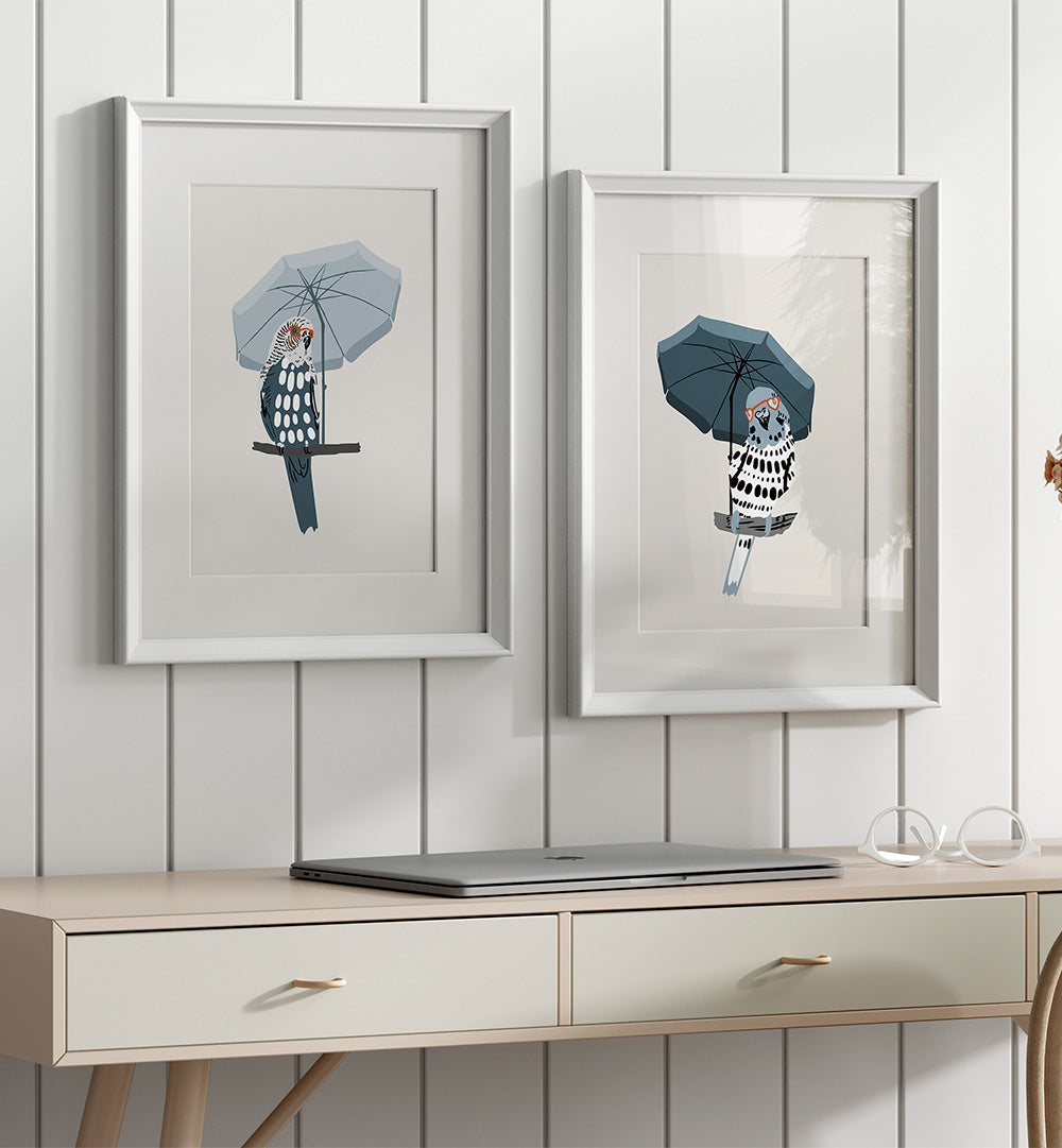 UNDER THE UMBRELLA , SET OF 2 PAINTINGS