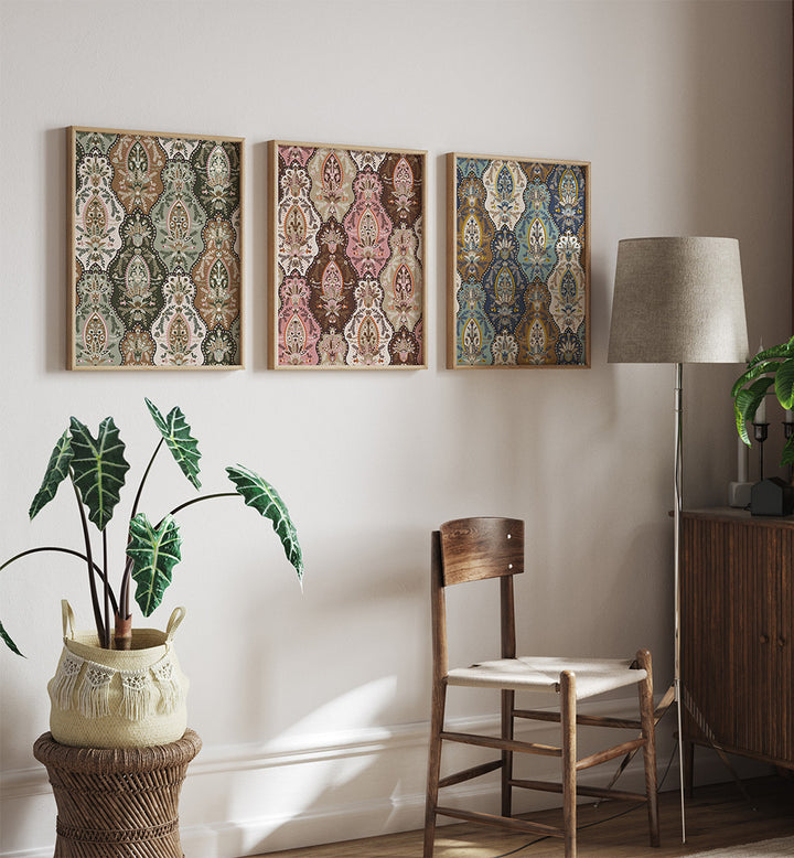 HERITAGE PATTERN  , SET OF 3 PAINTINGS