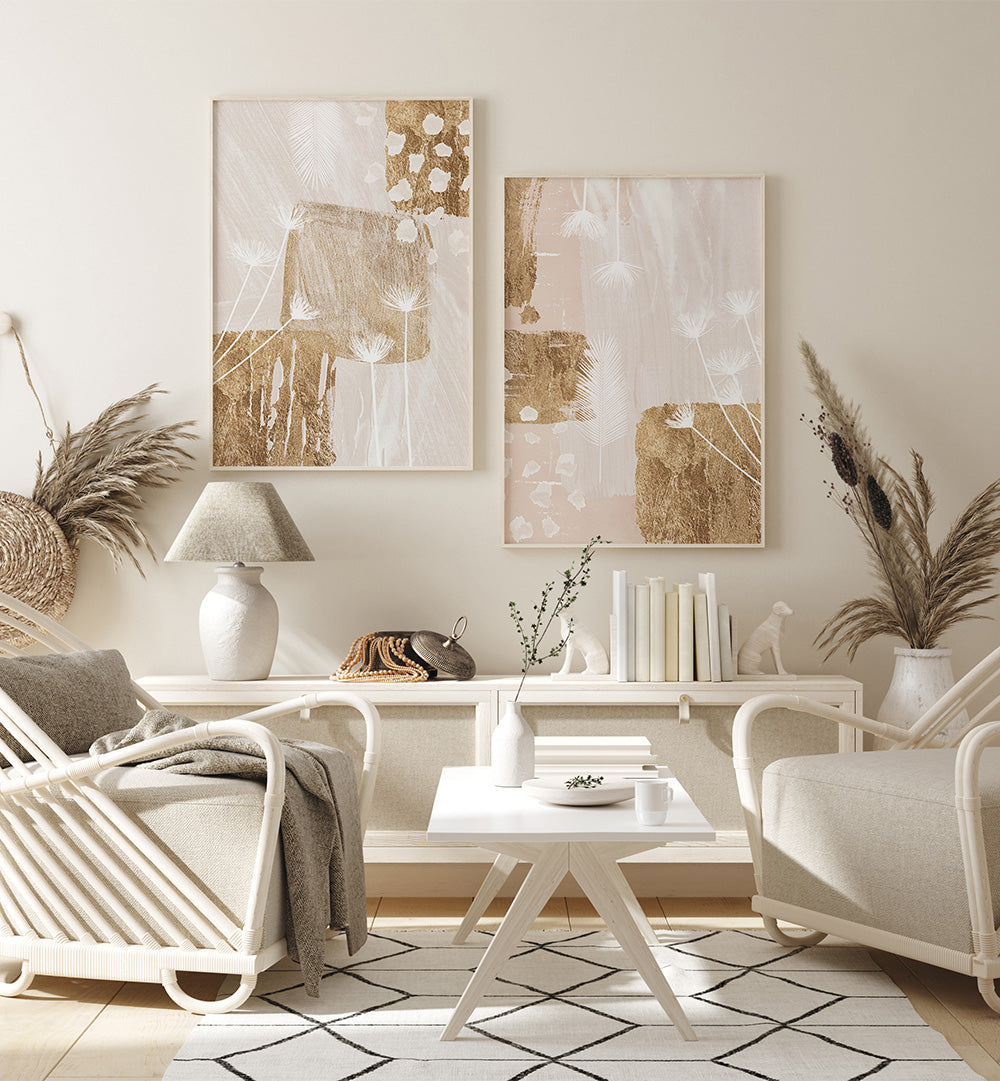 Modern living room with neutral tones, furniture, and decor elements.