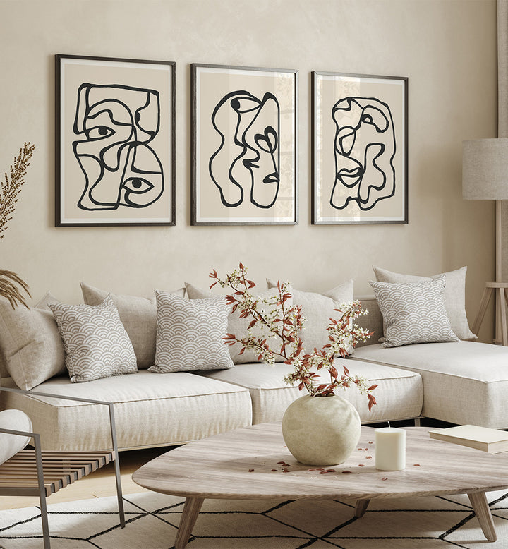 FACES IN FLOW , SET OF 3 PAINTINGS