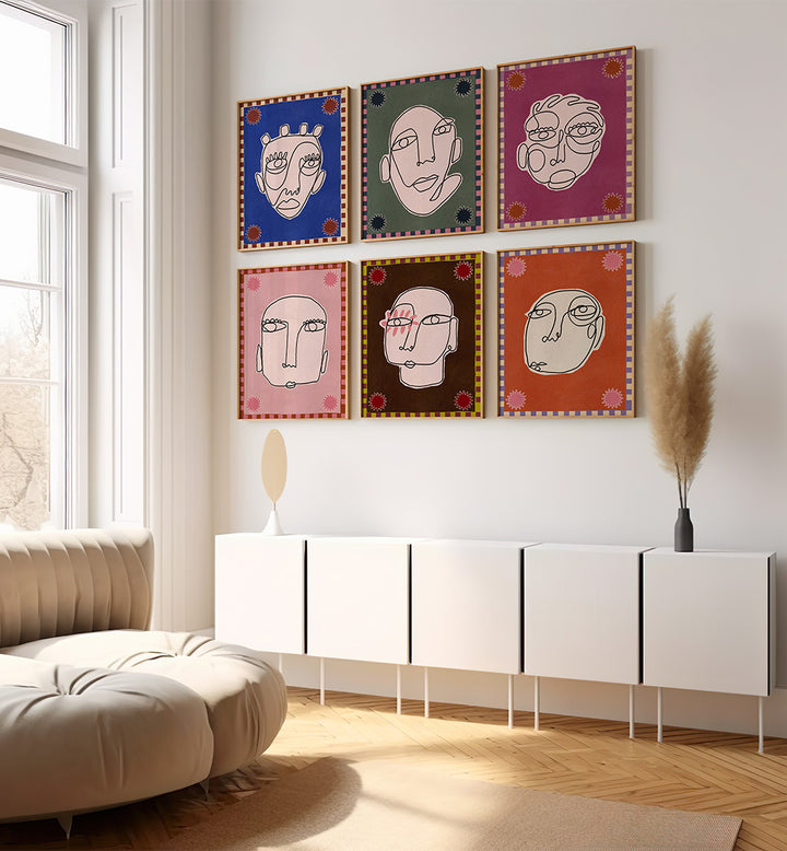 WHISPERING FACES SET , SET OF 6 PAINTINGS