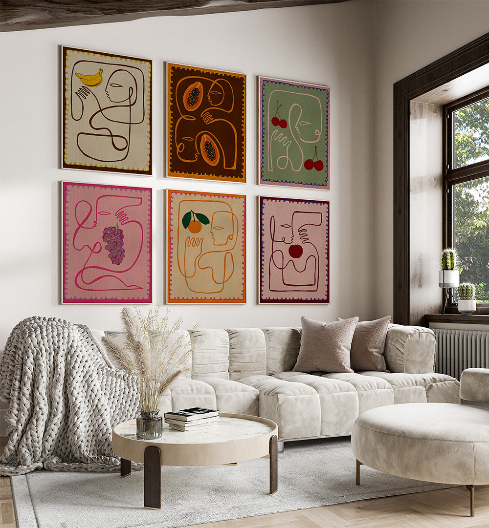 FRUIT FACES SET , SET OF 6 PAINTINGS