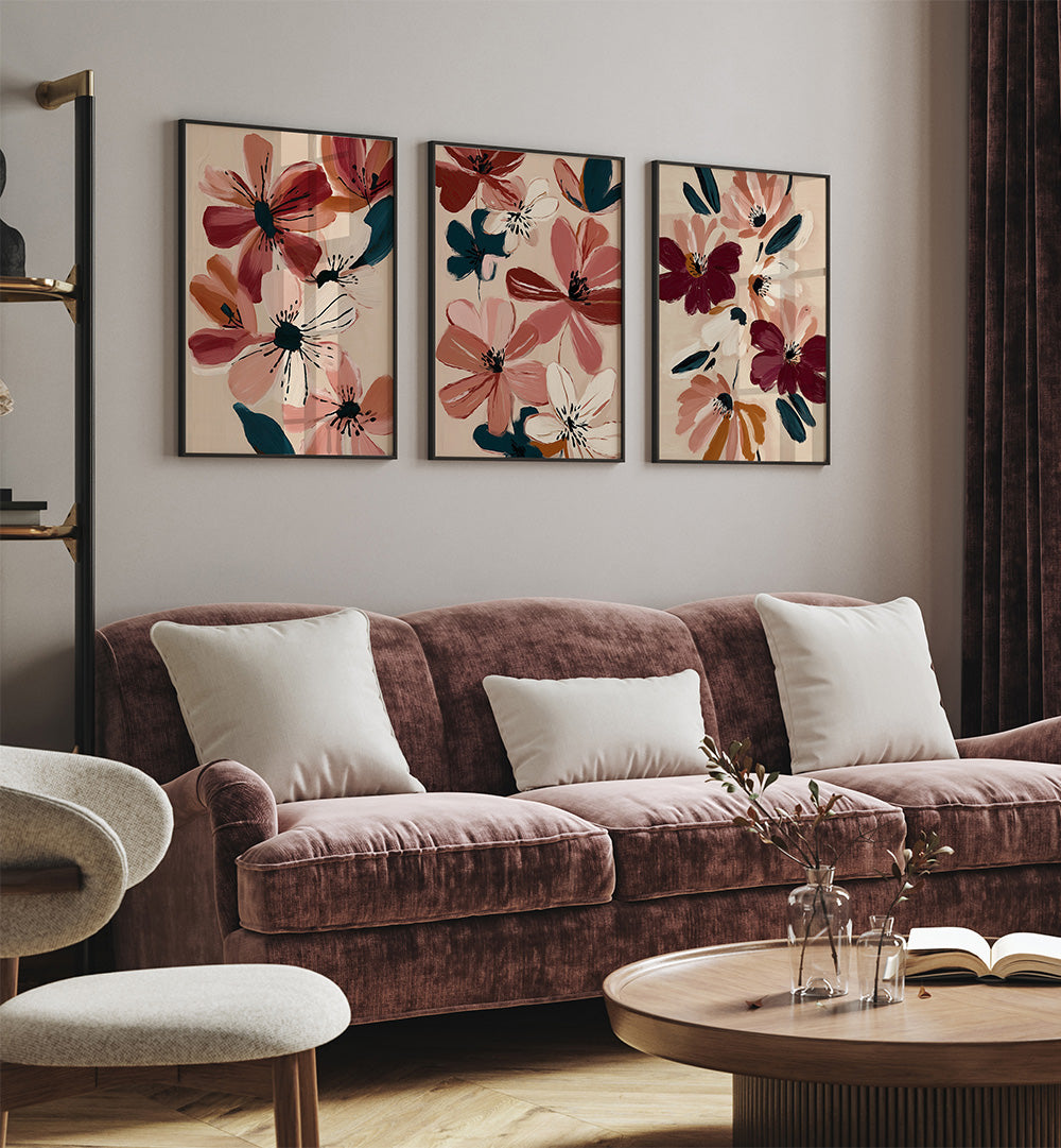 PAINTED PETALS , SET OF 3 PAINTINGS