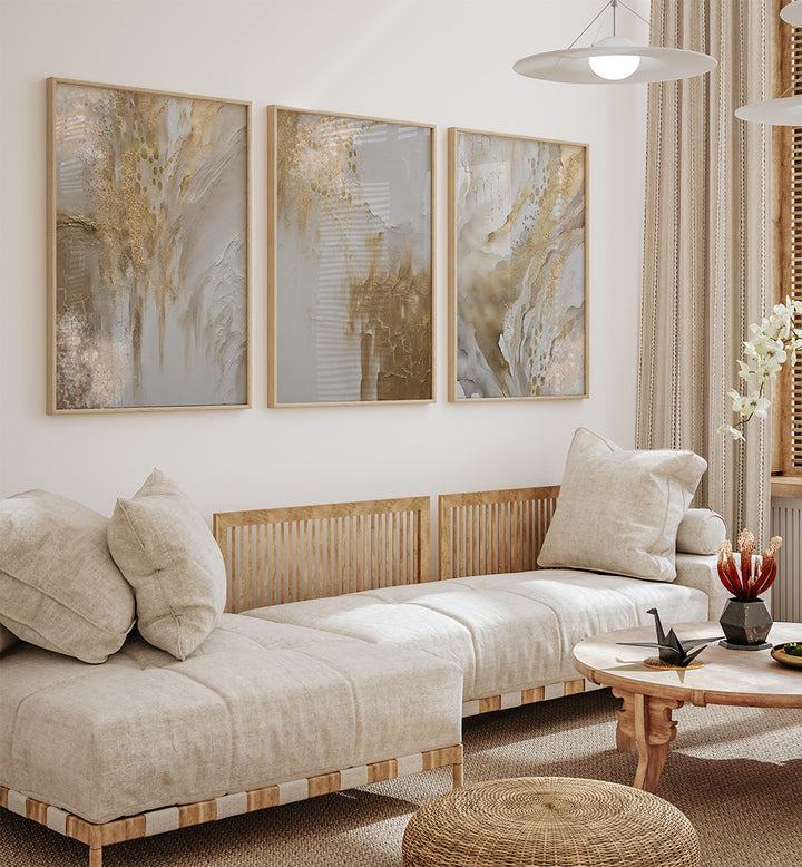 WHISPERED GOLD SET , SET OF 3 PAINTINGS