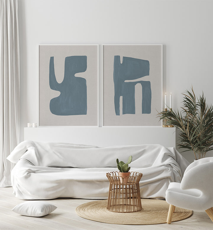 JAPANDI BLUE SET , SET OF 2 PAINTINGS