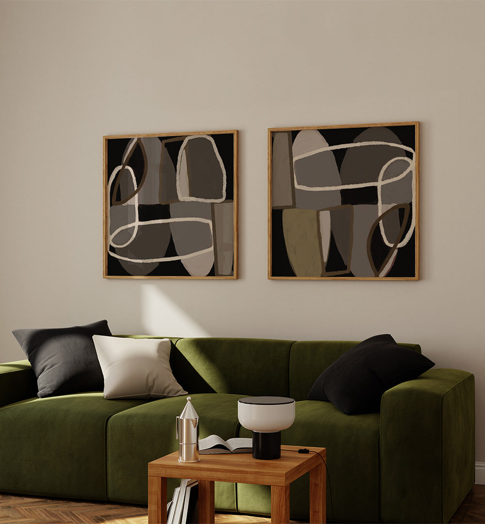 INTERWOVEN SHAPES SET , SET OF 2 PAINTINGS