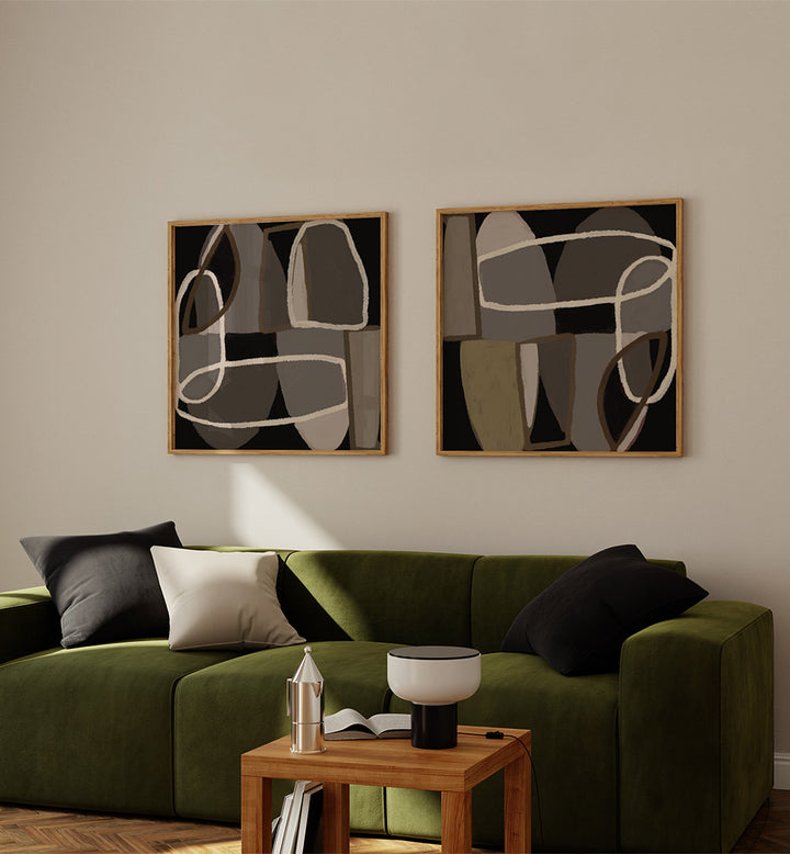 INTERWOVEN SHAPES SET , SET OF 2 PAINTINGS