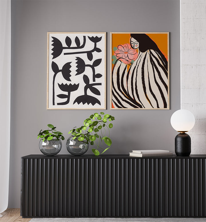 OCHRE MUSE SET , SET OF 2 PAINTINGS