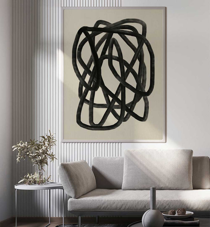 BLACK BEIGE CANVAS , LINE ART PAINTINGS