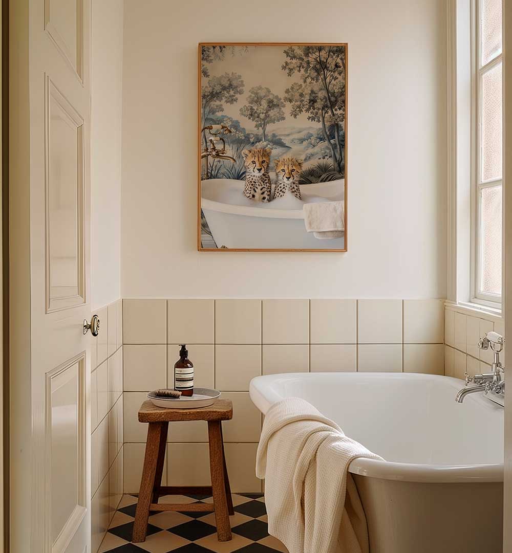 CHEETAH BATH TIME DUO , BATHROOM ART PRINTS