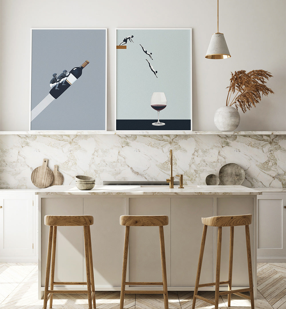THE GREAT WINE DIVE SET , SET OF 2 PAINTINGS