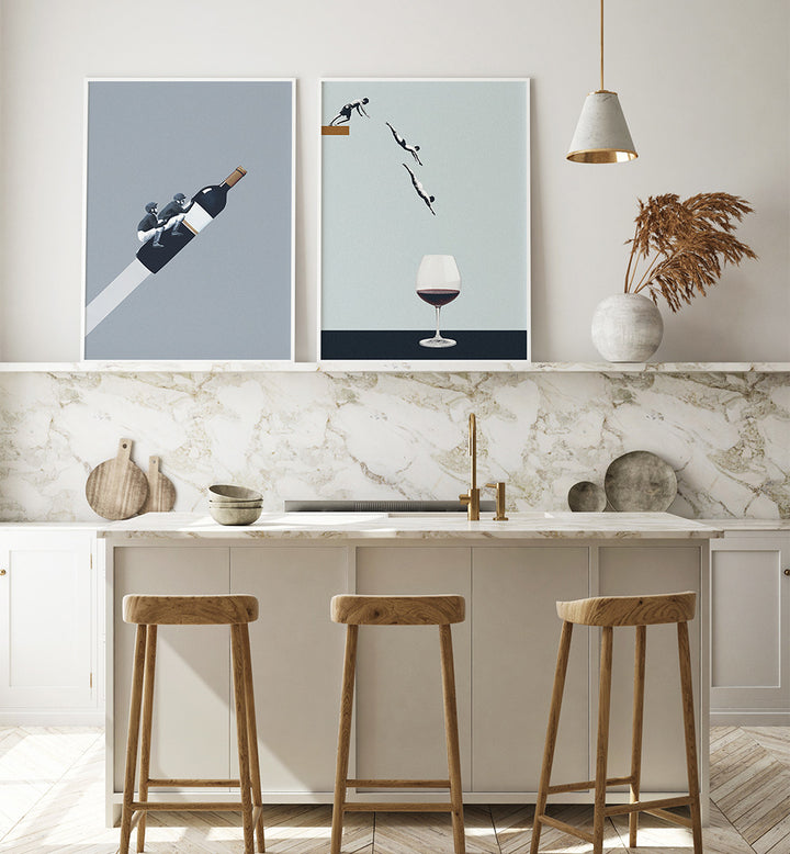 THE GREAT WINE DIVE SET , SET OF 2 PAINTINGS