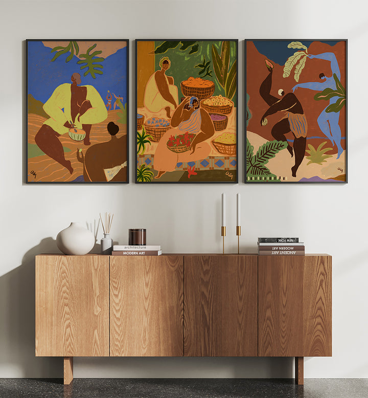 FOLK HARMONY , SET OF 3 PAINTINGS