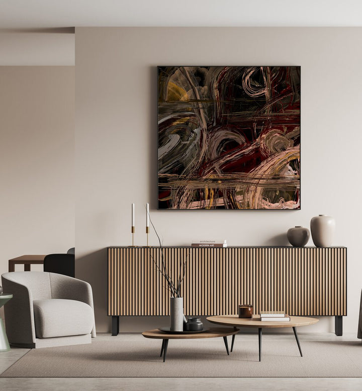 Stylish interior featuring BRUT, ABSTRACT PAINTINGS, adding sophistication and modern elegance to any space.