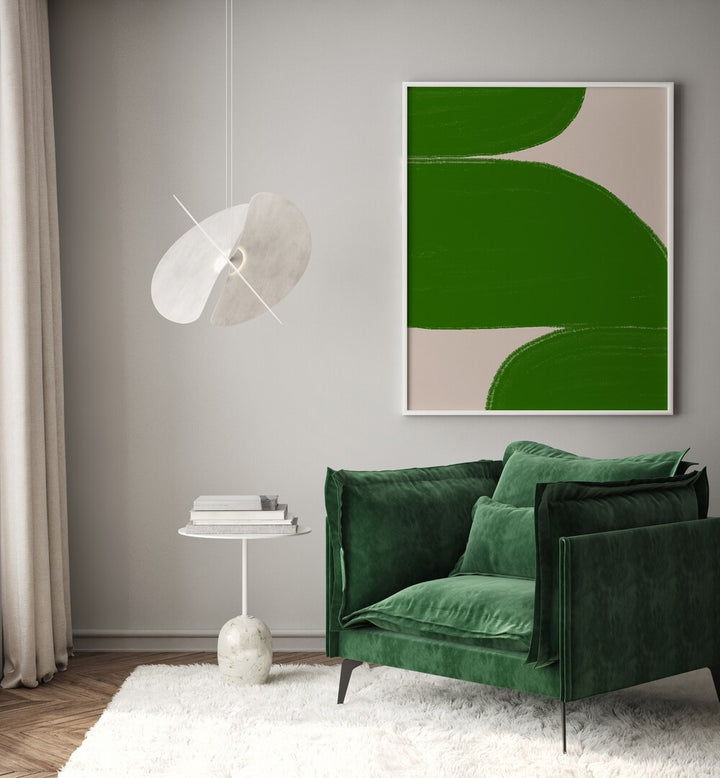 Enhance your decor with GREEN SUMMER SHAPES, ABSTRACT PAINTINGS showcasing vibrant green hues in a modern style.
